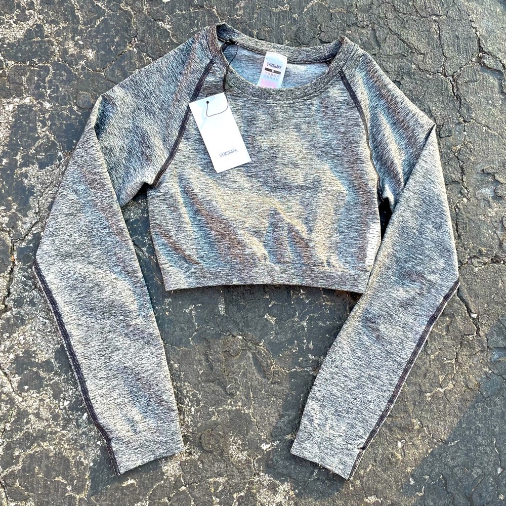 New Gymshark Adapt Marl Seamless long sleeved gray Crop Top Workout Med